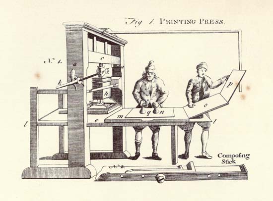 Early illustration of a printing press